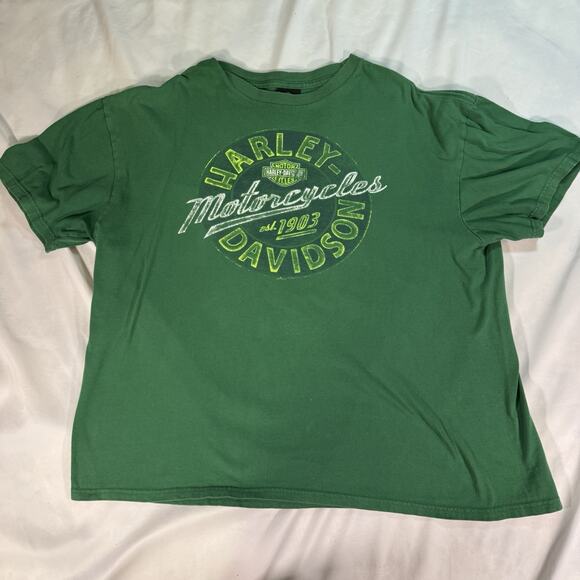 Harley Davidson Mens 2XL Houma La Green T Shirt Pre Owned 2013 Graphic Print - Picture 1 of 6